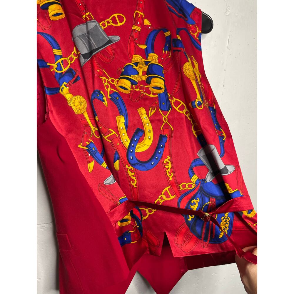 Vintage Wool/Silk Escada Vest Red Horsebit Equestrian Gold Size 40 - Picture 8 of 10